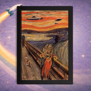 The Scream Meets Mars Attacks Art Print: Sci-Fi Mashup - Framed Print