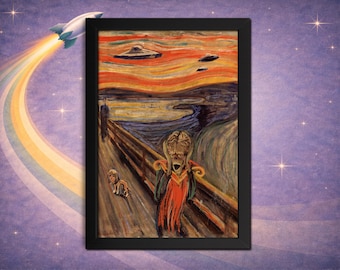 The Scream Meets Mars Attacks Art Print: Sci-Fi Mashup - Framed Print