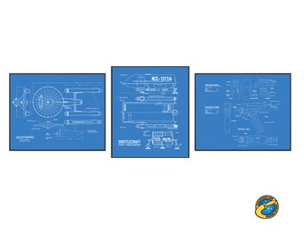 3 Poster Download- Star Trek Enterprise / Shuttle Craft / Phaser Schematic - Digital Download