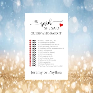 He Said She Said, Printed Game, Wedding Favor Bags, Wedding Games, Engagement Party, Rehearsal Dinner, Engagement Games, Graduation Games image 7