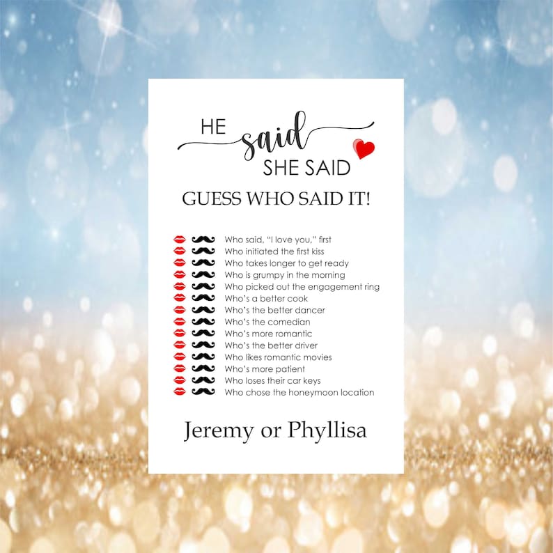 He Said She Said, Printed Game, Wedding Favor Bags, Wedding Games, Engagement Party, Rehearsal Dinner, Engagement Games, Graduation Games image 7