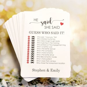 He Said She Said, Printed Game, Wedding Favor Bags, Wedding Games, Engagement Party, Rehearsal Dinner, Engagement Games, Graduation Games