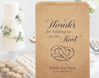 Wedding treat bag Tie the Knot, wedding favor bag, Rustic wedding, favor bags, Cookie treat bag,  Pretzel Bag 6x9 (sid203)