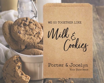 Wedding Cookie Bags, We Go Together like Milk and Cookies, Cookie Wedding Favors, Wedding Treat Table, Personalized Wedding Favors (sid216)
