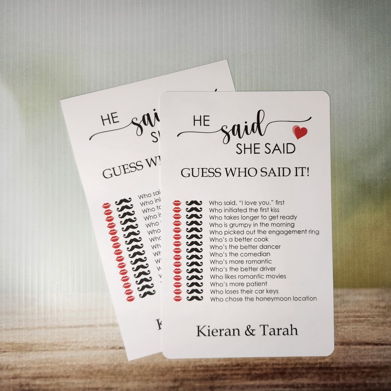 He Said She Said, Printed Game, Wedding Favor Bags, Wedding Games, Engagement Party, Rehearsal Dinner, Engagement Games, Graduation Games image 2
