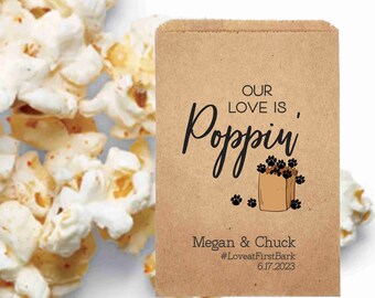 Personalized Wedding Treat Bags, Our Love is Poppin, Pet Friendly Kraft Favor