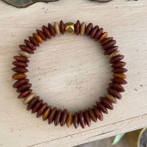 Boho Wood Saucer Bracelet, Boho Style Bracelet, Autumn Color Palette Jewelry, Handmade Jewelry, Handmade Gift for Her, Gift for Mom