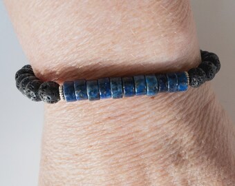 Blue Jasper Gemstone Bracelet, Imperial Jasper Jewelry, Essential Oil Lava Jewelry, Peace and Serenity Bracelet, Dark Blue Jasper