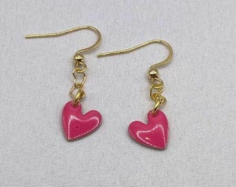 Pink Heart Earrings, Classy Heart Dangle, Valentine's Gift for wife, Gift for Her, Valentine Earrings, Valentine Gift, Heart Jewelry