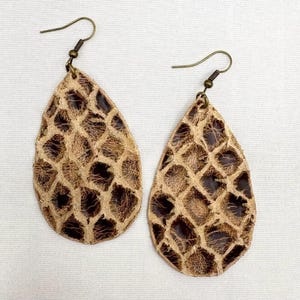 Reptile Embossed Leather Earrings, Genuine Leather Earrings, Handmade Jewelry, Earthy earrings, Western inspired gifts, gift for her