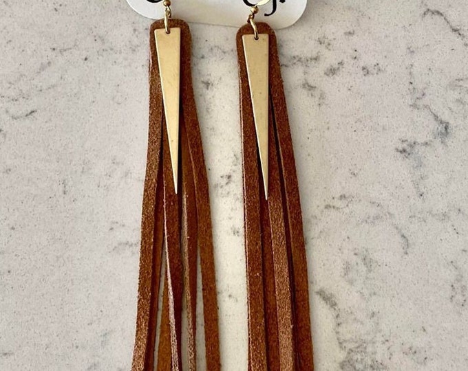 Boho Suede Fringe Earrings, Long Earring Style, Leather Jewelry, Gift for Cowgirl, Statement Jewelry, Handmade Accessories, Gift for Her