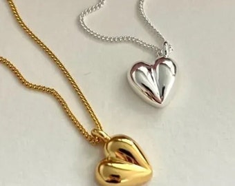 Heart Shape Sterling Silver, 18K Gold Plated Pendant Necklace!