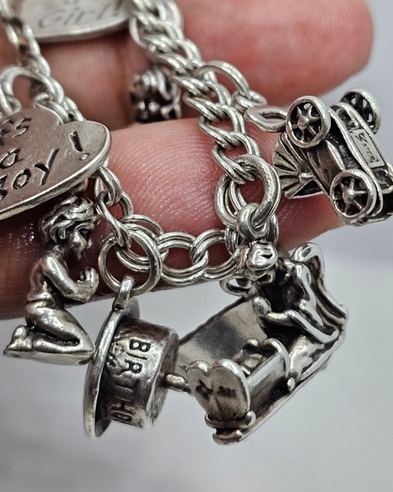 Wow, .925 Sterling Silver 13 Piece Charm Bracelet! - image 8