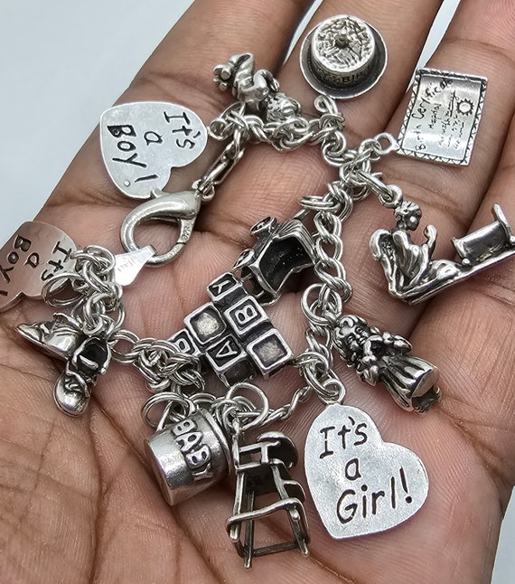 Wow, .925 Sterling Silver 13 Piece Charm Bracelet! - image 6