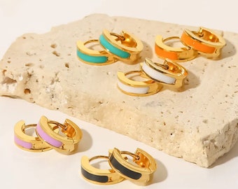 18k Gold Filled Enamel Hoop Earrings!