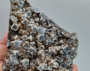 Large, Cubic Blue Fluorite Sparkling Quartz matrix!