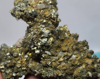 Rare Morocco Chalcopyrite cluster/Raw golden Pyrite cluster/rough calcite crystal/fool gold/rock and mineral/collection/peacock ore/specimen