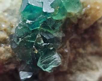Blue Green Cubic Fluorite Crystal Cluster !