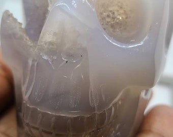 Top End Quartz Geode Crystal Skull Carving