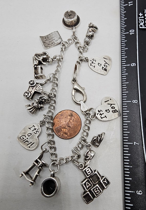 Wow, .925 Sterling Silver 13 Piece Charm Bracelet! - image 10