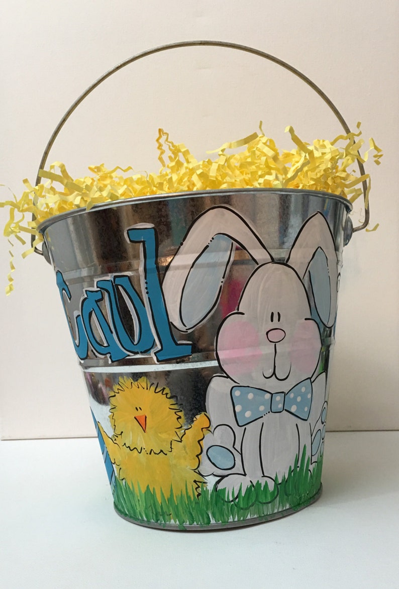 Personalized Easter Bucket Easter Basket Painted Easter Etsy