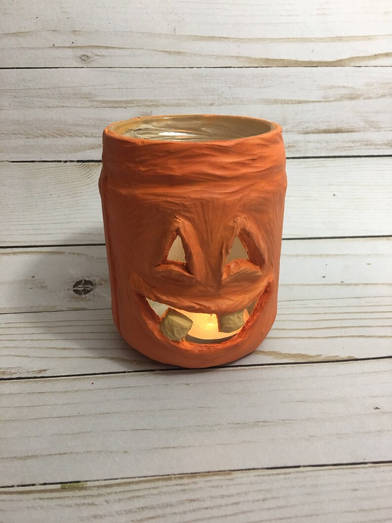 Halloween Candle Jar Jackolantern Candy Jar Halloween Etsy