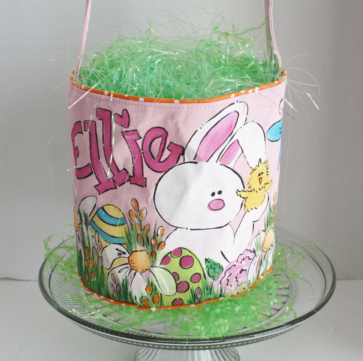 Easter Basket Personalized hand painted pink bunny and Etsy