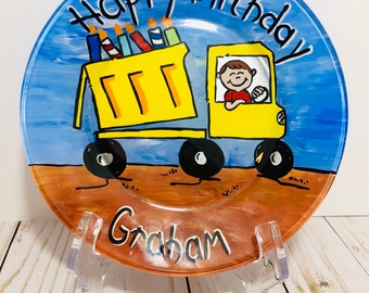 Happy Birthday plate | dump truck birthday plate | Birthday plate | Personalized birthday plate