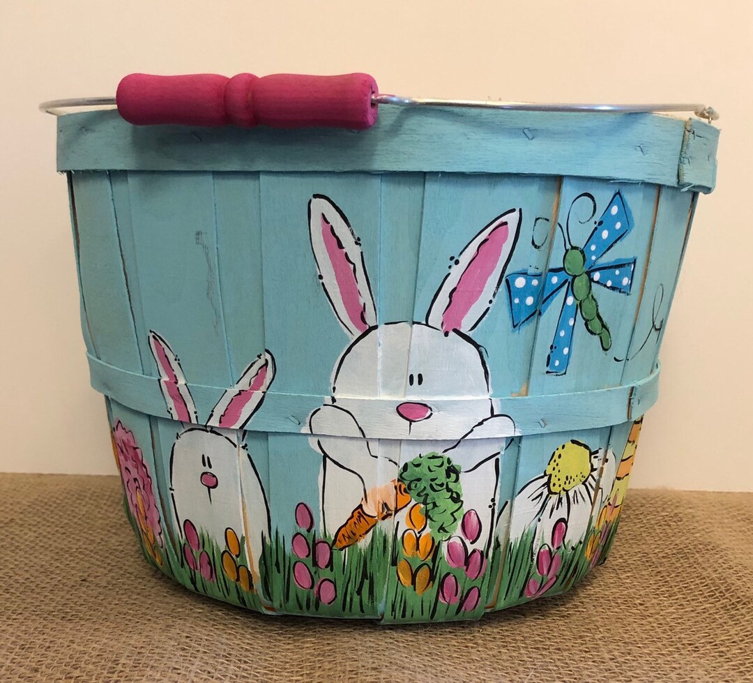 Easter Basket Hand Painted Easter Basket Personalized Easter Basket Etsy
