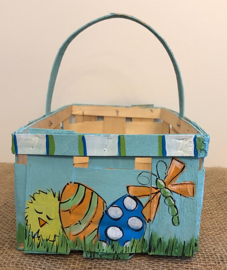 Easter Basket Hand Painted Easter Basket Painted Wooden Etsy