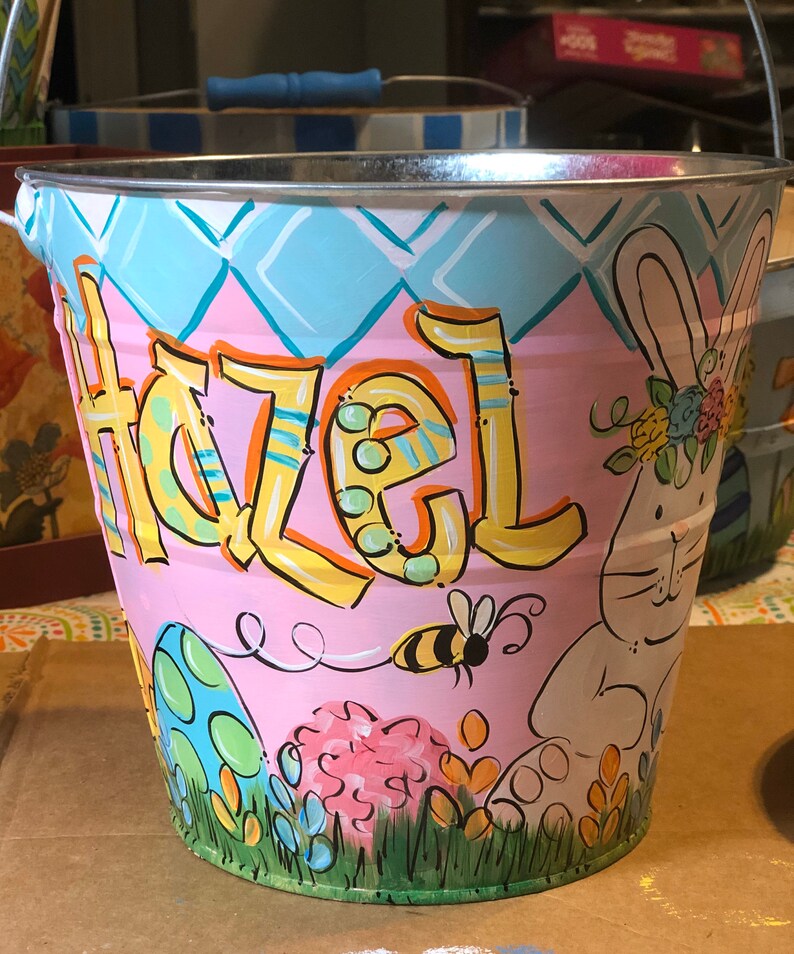 Personalized Easter basket painted Easter Bucket painted Etsy