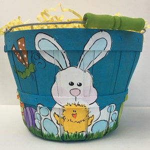 Hand Painted Easter Basket: Personalized Keepsake Bunny & Chick Design