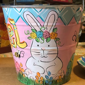 Personalized Easter basket | painted Easter Bucket | painted metal bucket