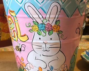Personalized Easter Bucket: Painted Metal Easter Basket