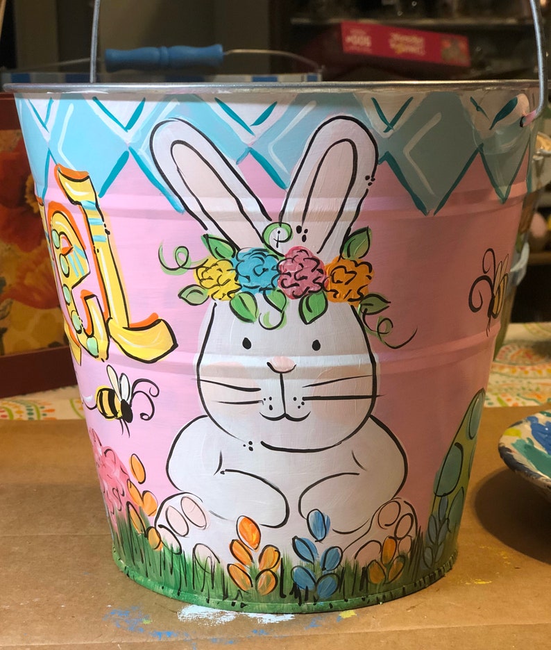 Personalized Easter basket painted Easter Bucket painted Etsy