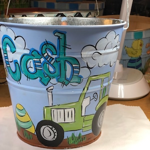 Personalized Easter basket | painted Easter Bucket | painted metal bucket