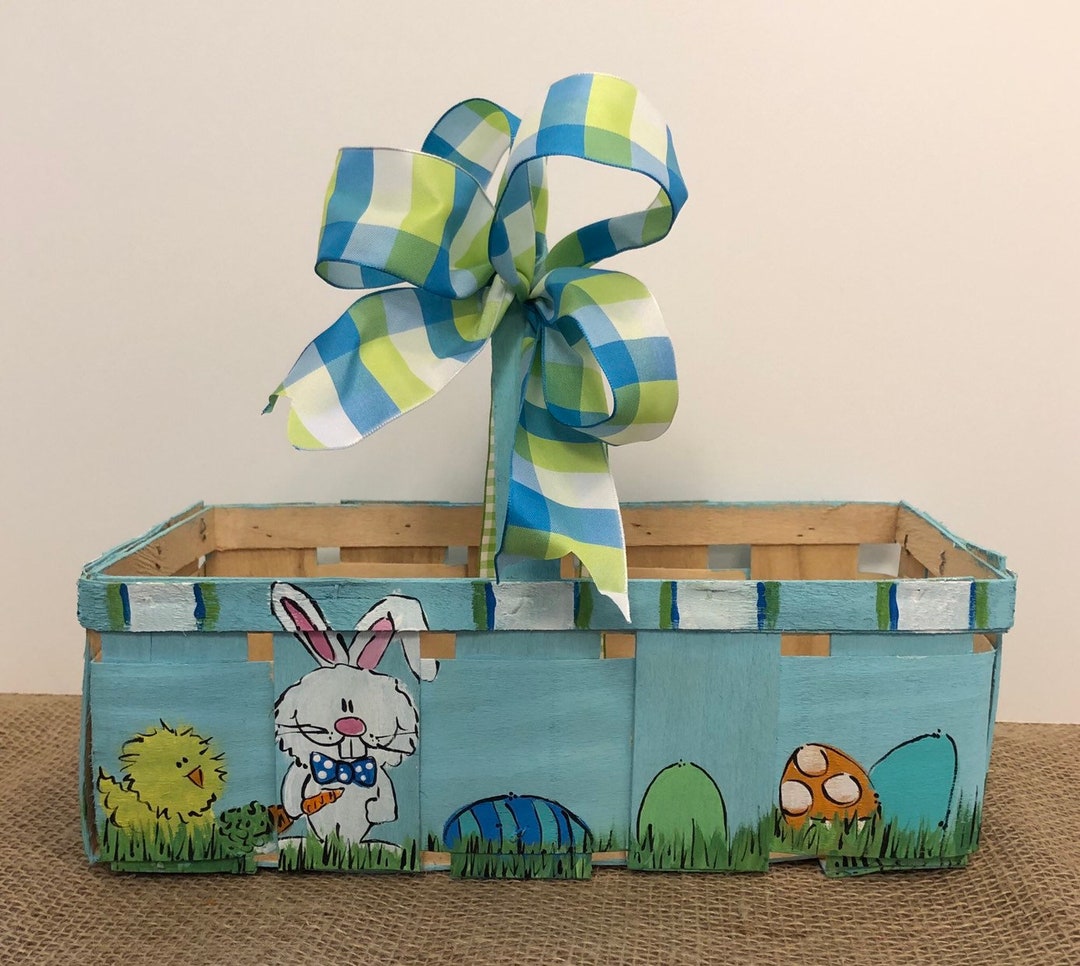Easter Basket Hand Painted Easter Basket Painted Wooden Etsy
