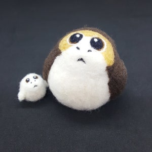 Needle Felted Porg with Porglet