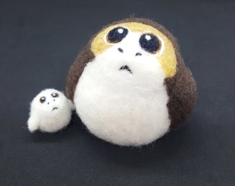 Needle Felted Porg with Porglet