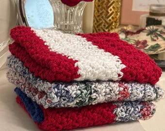 Set of 3 Red, White, and Blue Washcloths