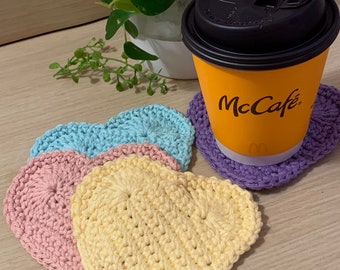 Set of 4 crocheted heart coasters