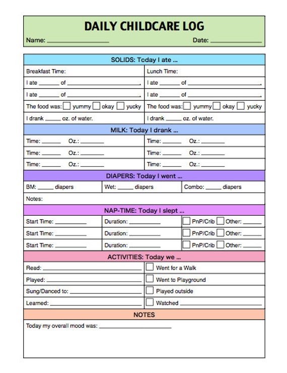 daily childcare log for