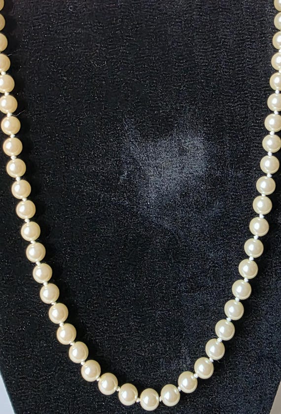 Vintage AVON Faux Pearl Necklace | Art Deco Gold Tone Clasp, 20"