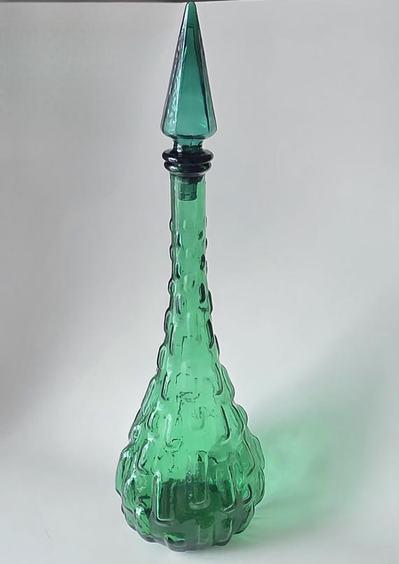 Vintage Italian Empoli Genie Bottle – Emerald Teardrop Art Glass