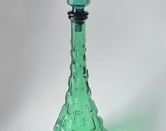 Featured listing image: Vintage Italian Empoli Genie Bottle – Emerald Teardrop Art Glass
