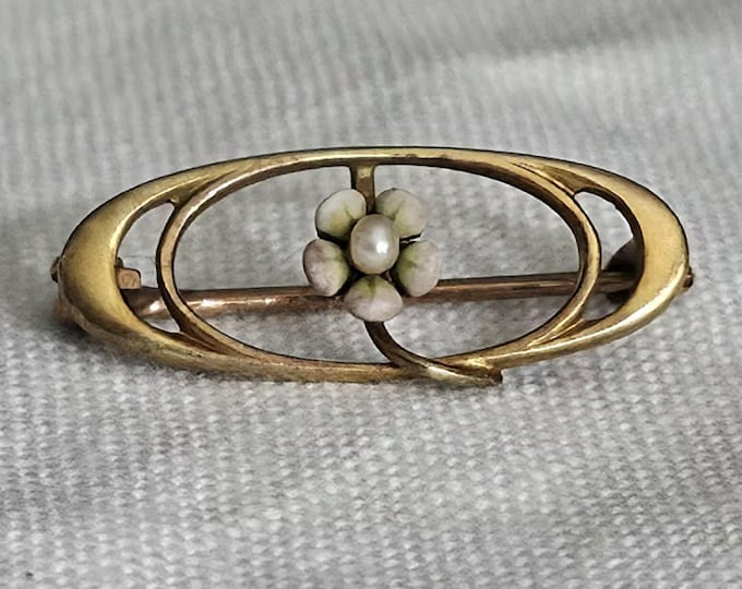 Featured listing image: Edwardian 10K Gold Seed Pearl Brooch- Circa 1910