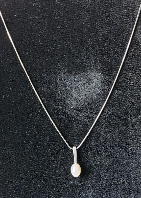 Freshwater Drop Pearl 925 Pendant Necklace • 17" Snake Chain