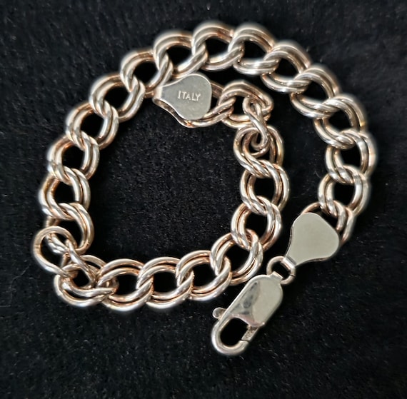 Sterling Silver Double Curb Link Bracelet • Charm Starter, Italian Made