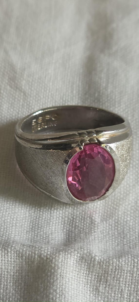 Vintage ESPO Sterling Silver Pink Sapphire Ring - Size 10