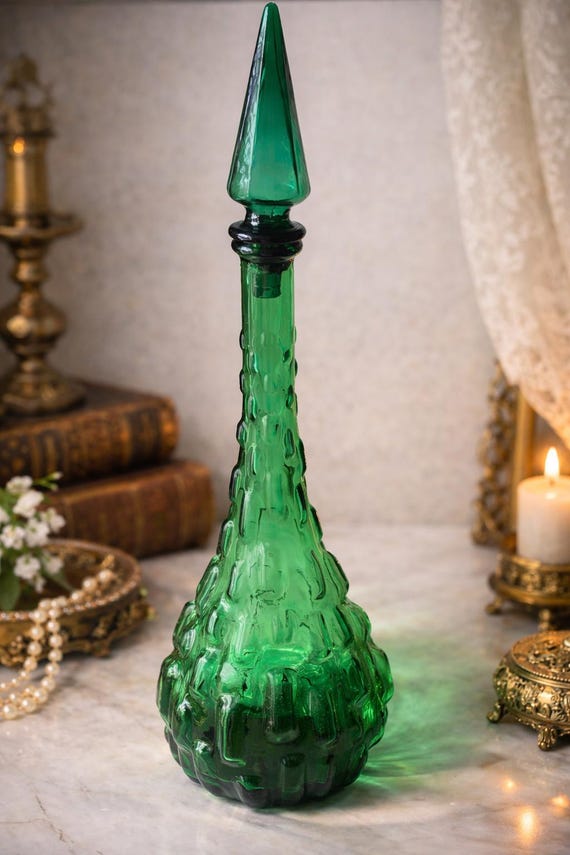 Empoli Italian Genie Bottle – Emerald Green Teardrop Art Glass